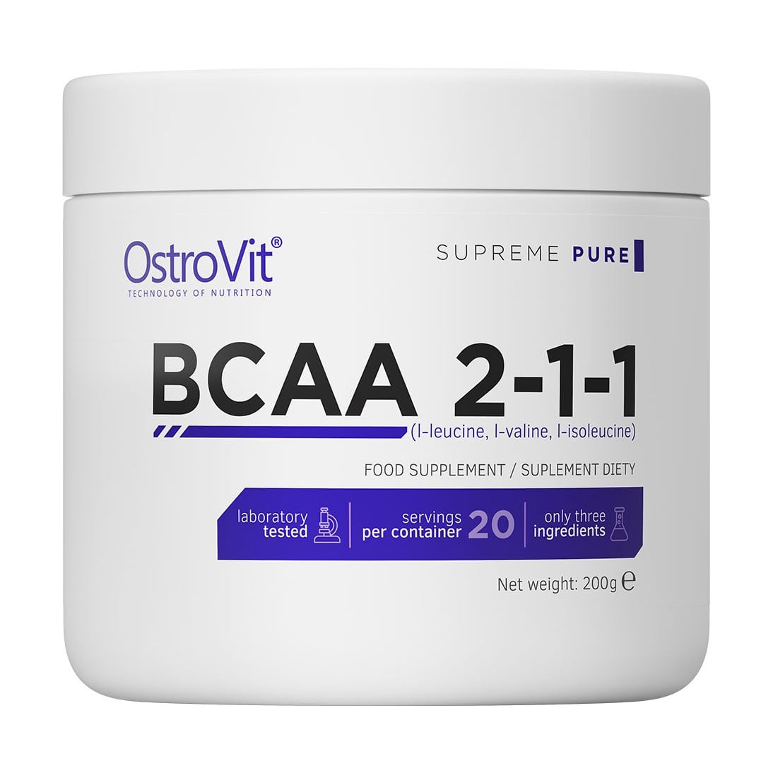 Амінокислоти OstroVit BCAA 2-1-1 Без смаку, в порошку, 200 г